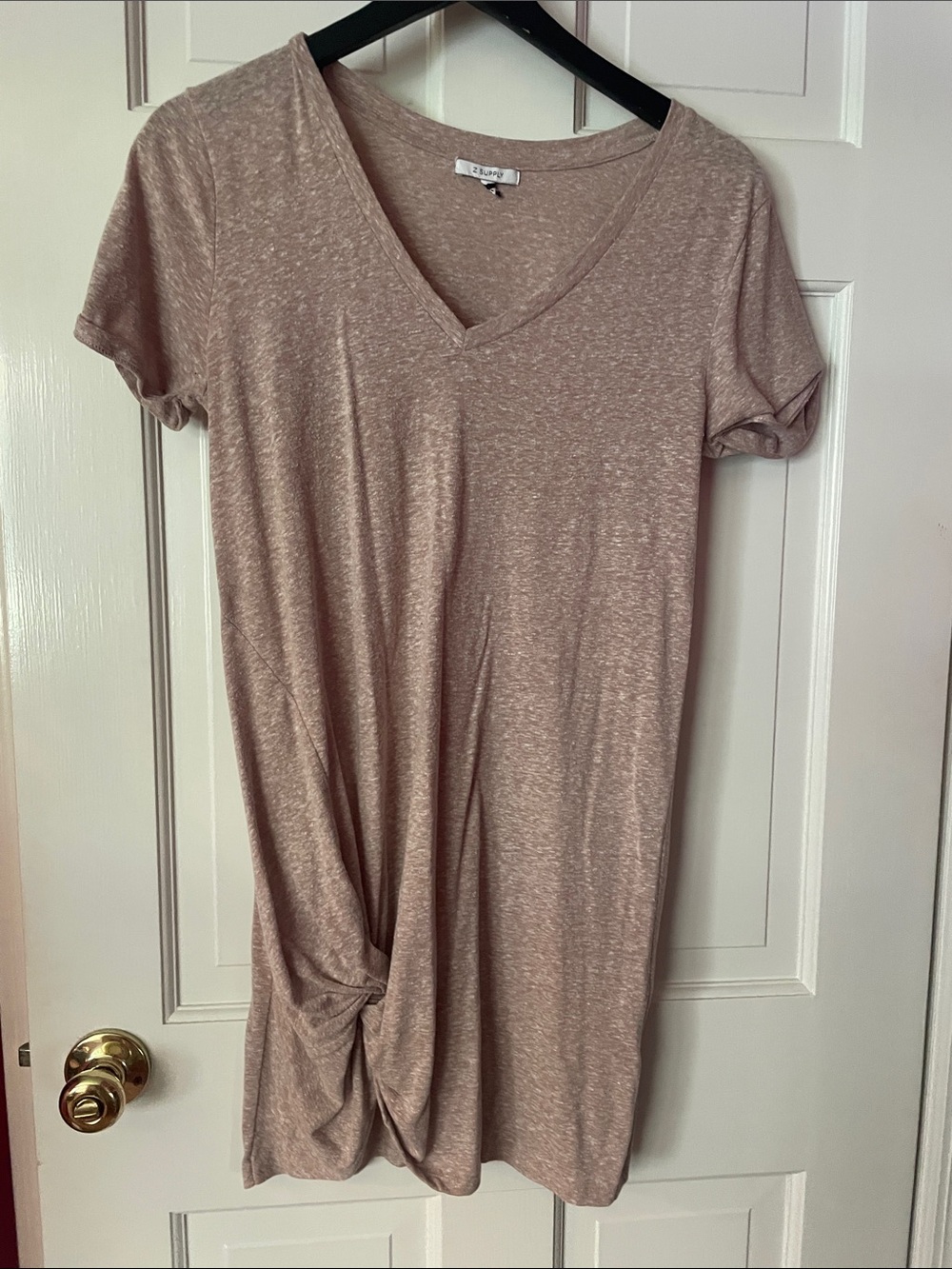 Z Supply Twist Hem V-Neck Tunic Dress in Dusty Rose